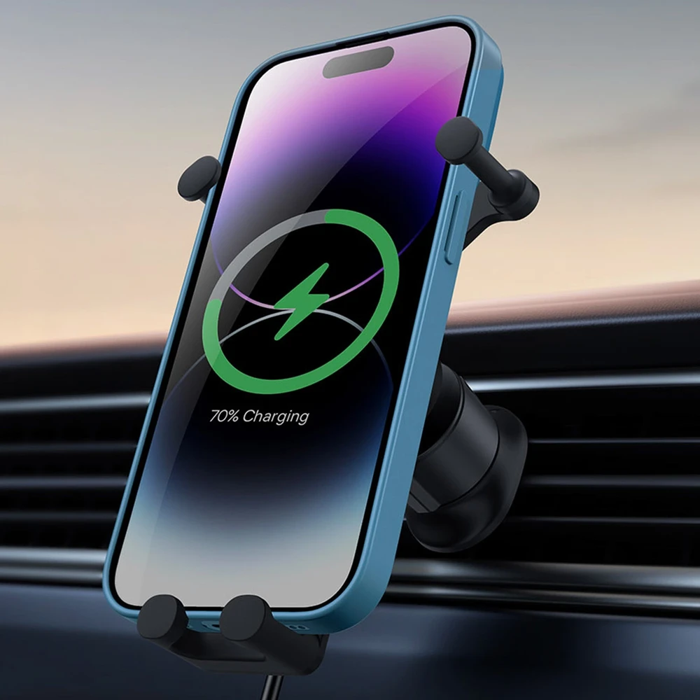 Baseus Automobilinis laikiklis 5.4-6.7" ekranų telefonams su belaidžiu įkrovimu 15W, juodas