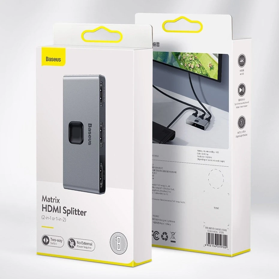 Baseus HDMI 4K dvikryptis perjungėjas (1->2 / 2->1)