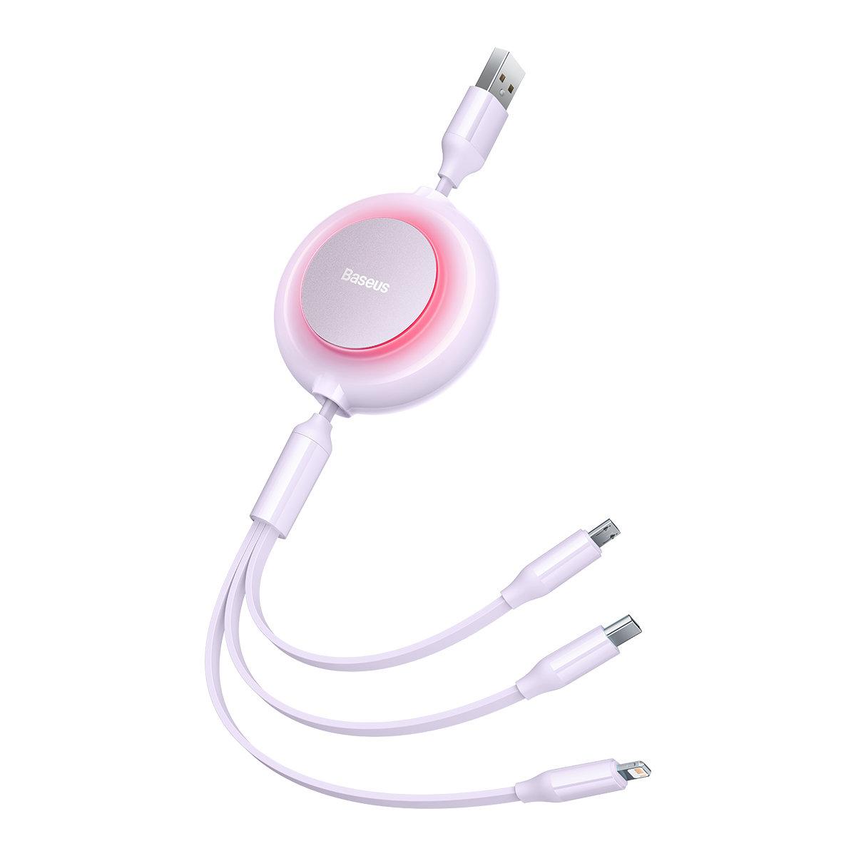 Baseus Bright Mirror 2 3-in-1 USB kabelis skirtas micro USB - USB-C - Lightning 3.5A 1.1m – Violetinė