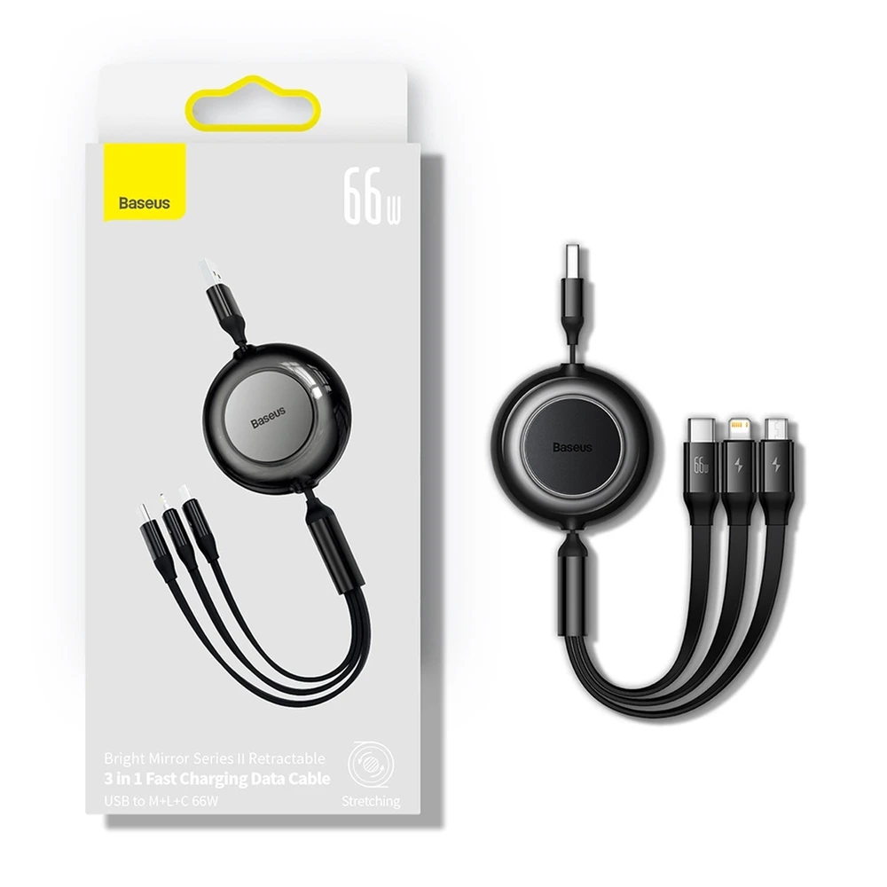 Baseus Bright Mirror 3 USB 3-in-1 kabelis skirtas micro USB USB-C Lightning 66W 2A 1.1m – Violetinė