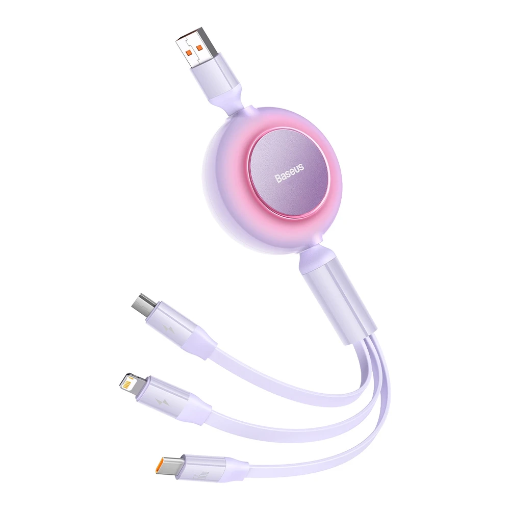 Baseus Bright Mirror 3 USB 3-in-1 kabelis skirtas micro USB USB-C Lightning 66W 2A 1.1m – Violetinė