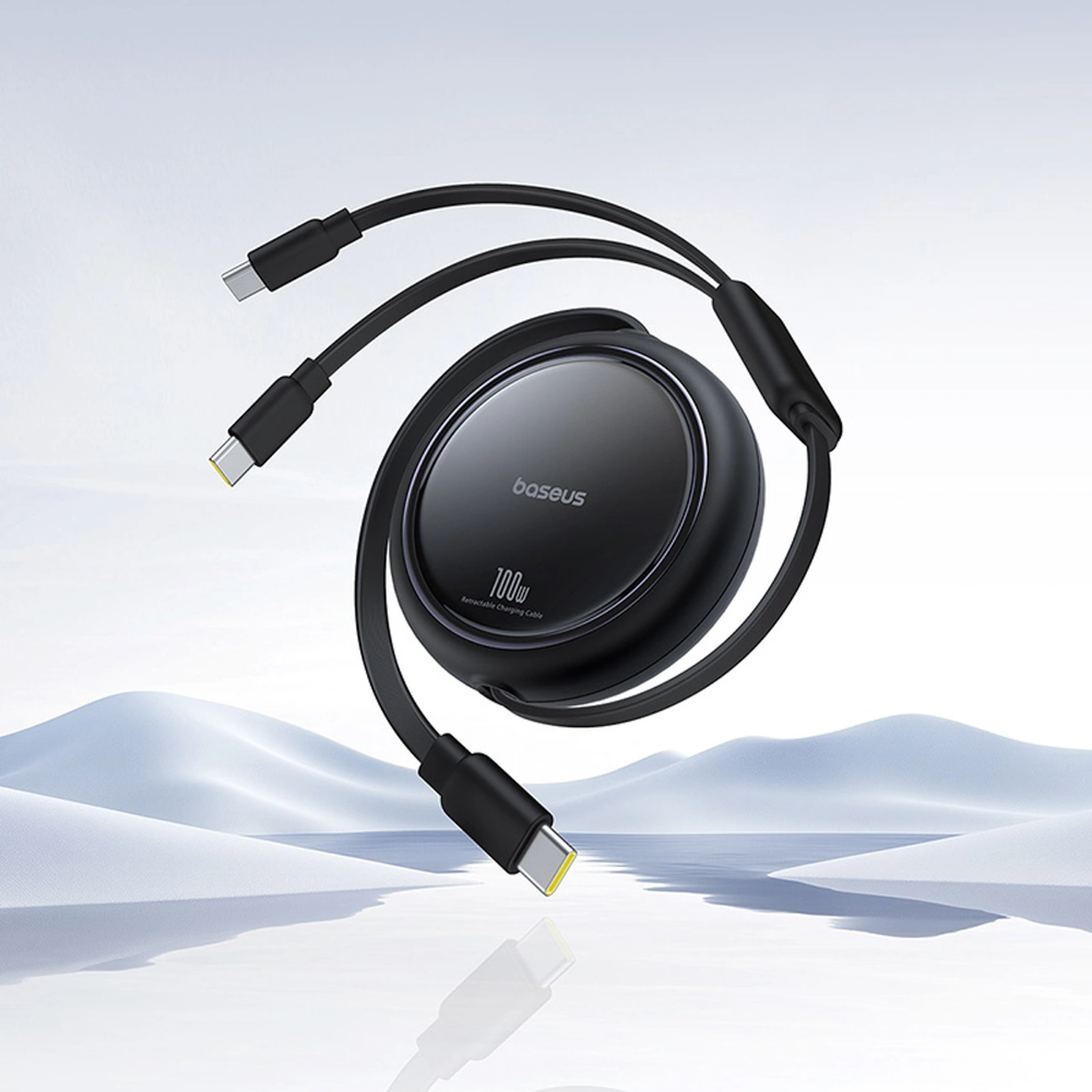 BASEUS retractable kabelis 2in1 Type C į 2 x Type C 100W 1 m juodos spalvos
