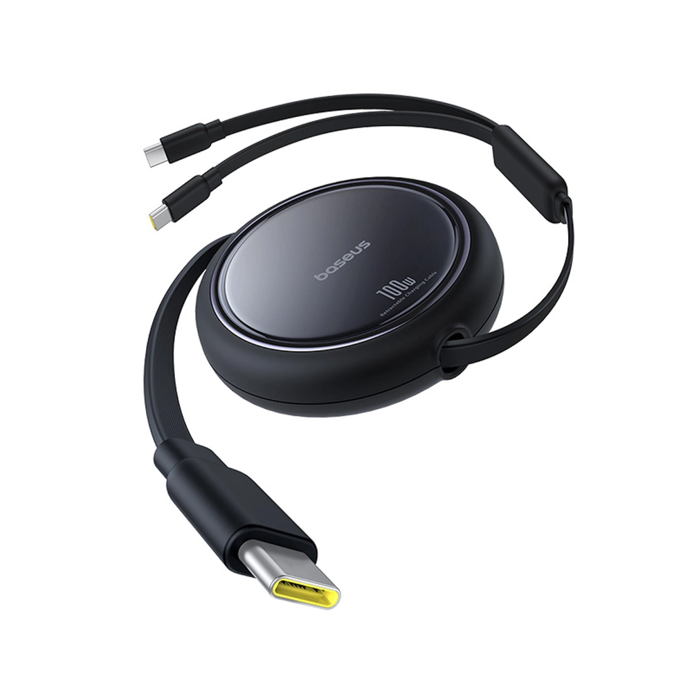 BASEUS retractable kabelis 2in1 Type C į 2 x Type C 100W 1 m juodos spalvos