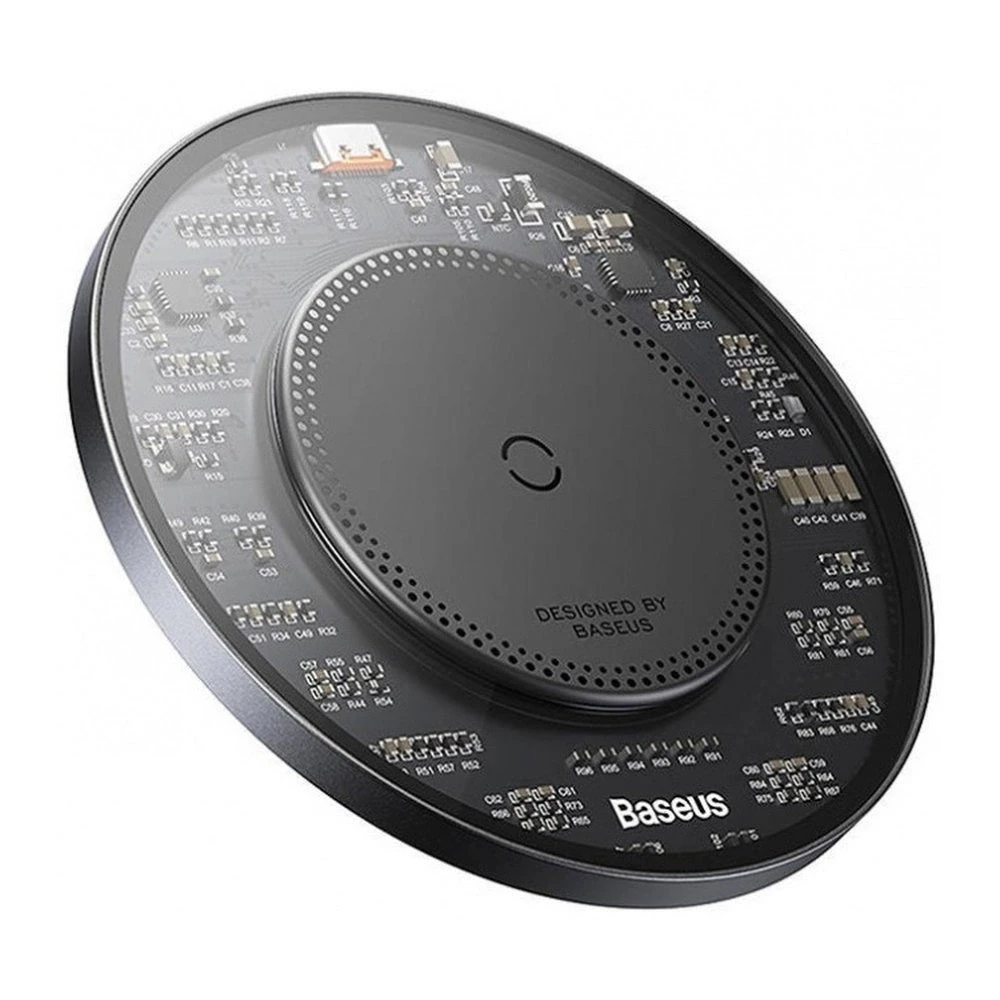 Belaidis Qi indukcinis įkroviklis Baseus Simple 2, 15 W su USB-C į USB-C laidu (juodas)