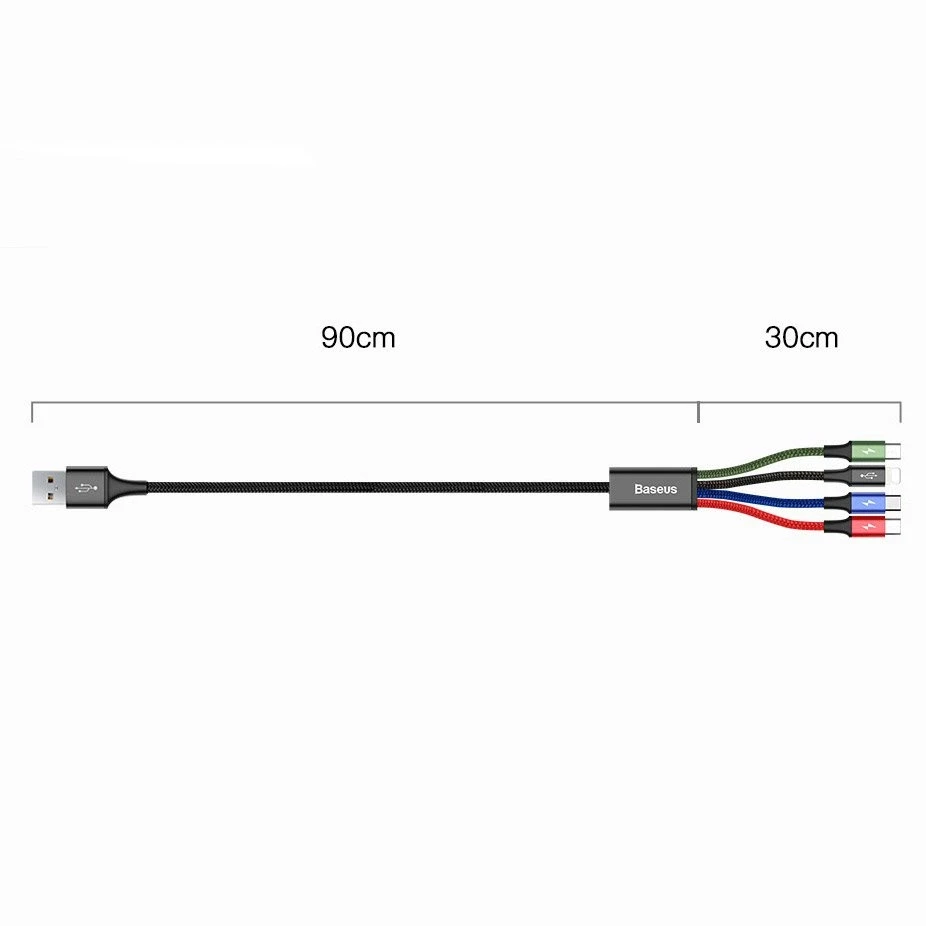 Baseus USB Fast 4in1 USB-C / 2x Lightning / Micro kabelis 3.5A 1.2m - Juoda