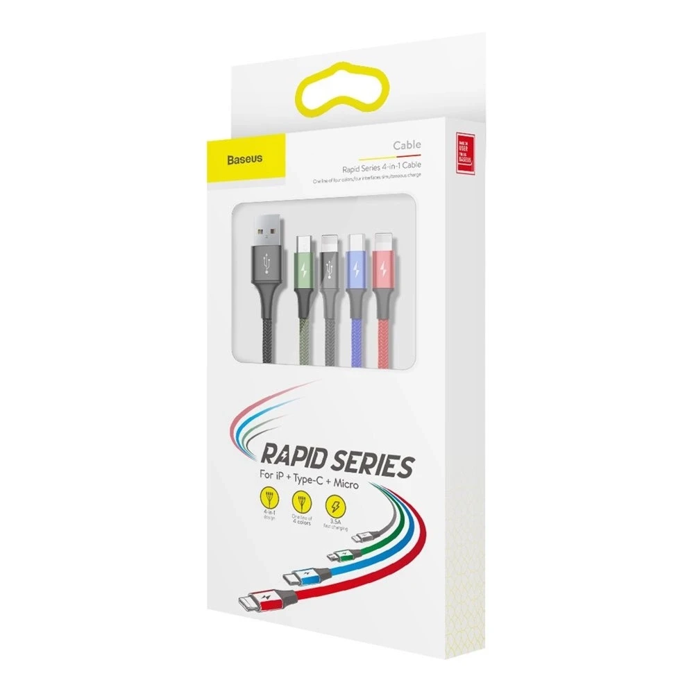 Baseus USB Fast 4in1 USB-C / 2x Lightning / Micro kabelis 3.5A 1.2m - Juoda