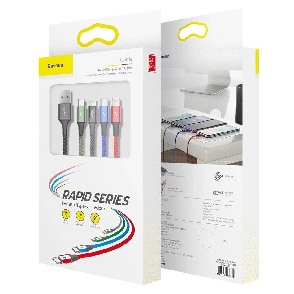 Baseus USB Fast 4in1 USB-C / 2x Lightning / Micro kabelis 3.5A 1.2m - Juoda