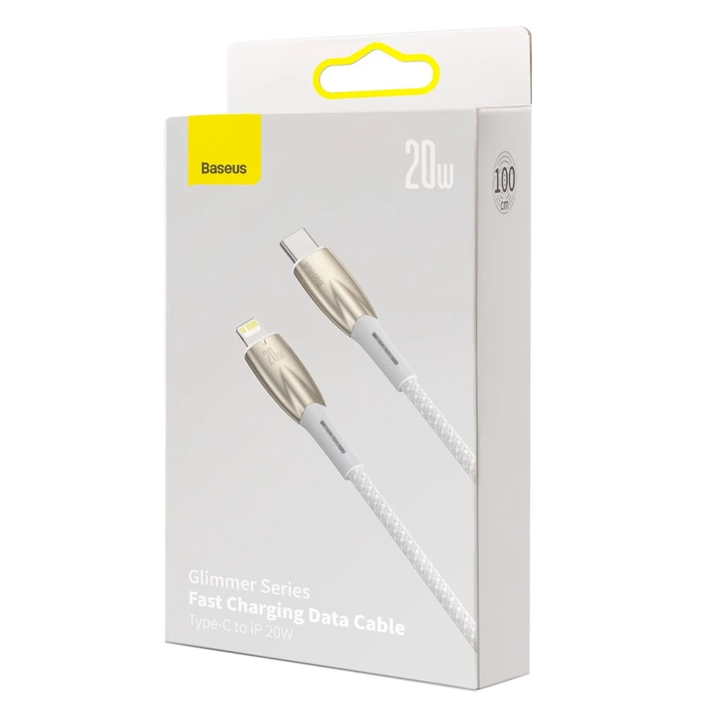 USB-C laidas, skirtas Lightning Baseus Glimmer Series, 20W, 1m (baltas)
