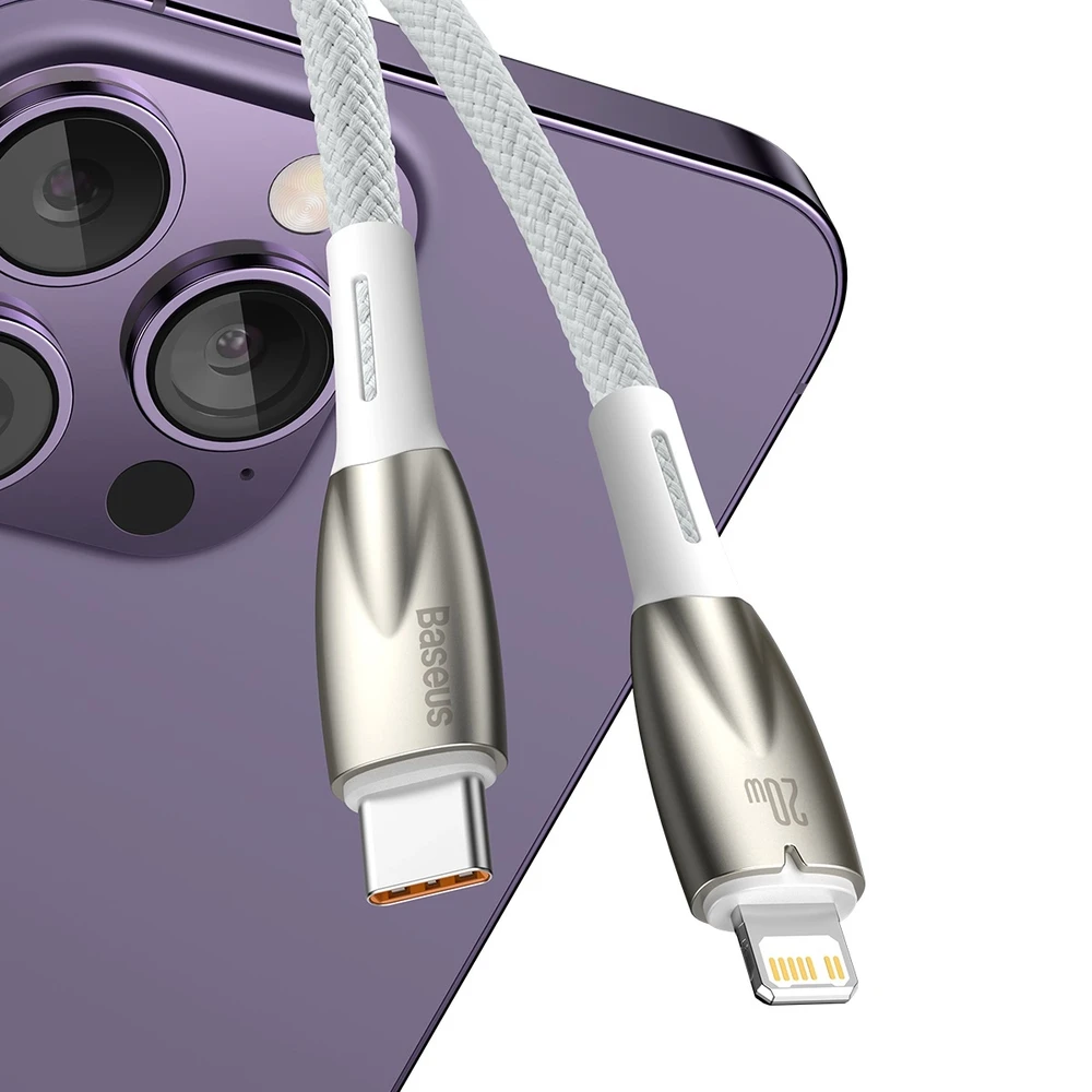 USB-C laidas, skirtas Lightning Baseus Glimmer Series, 20W, 1m (baltas)