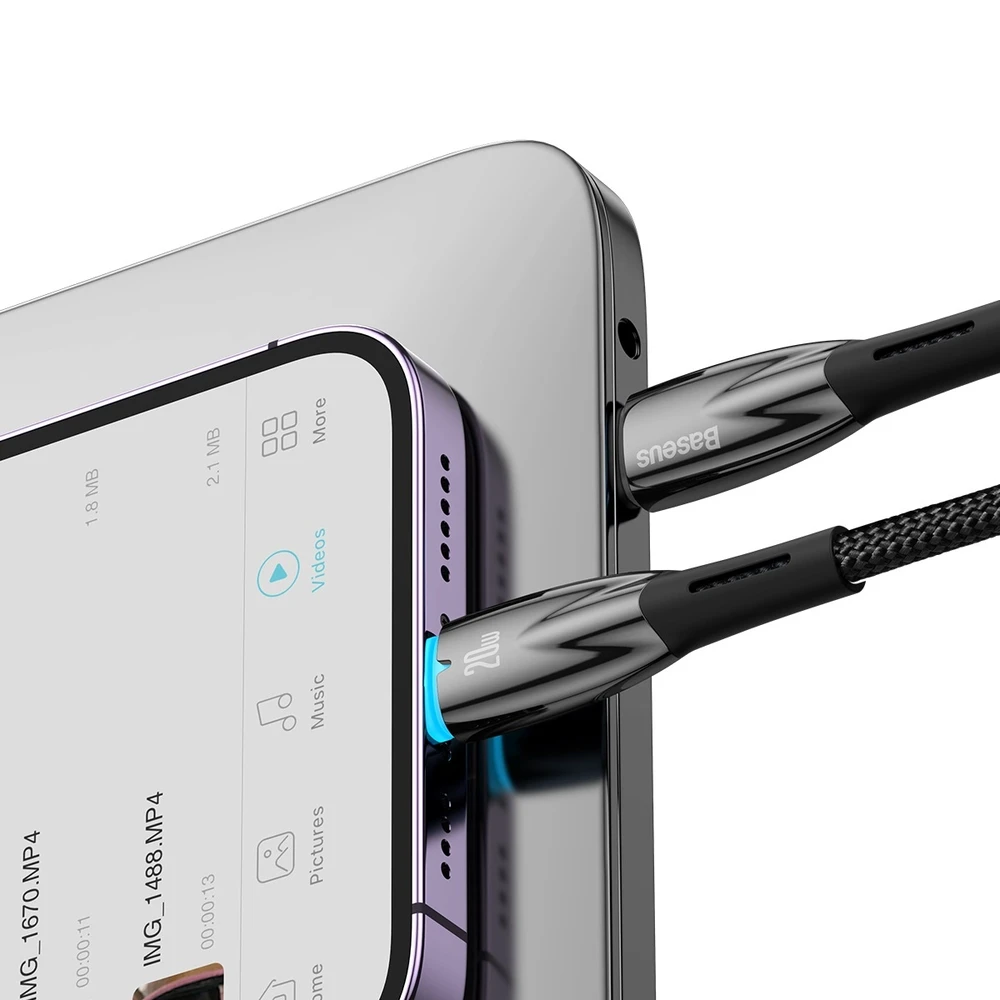 USB-C laidas, skirtas Lightning Baseus Glimmer Series, 20W, 2m (juodas)