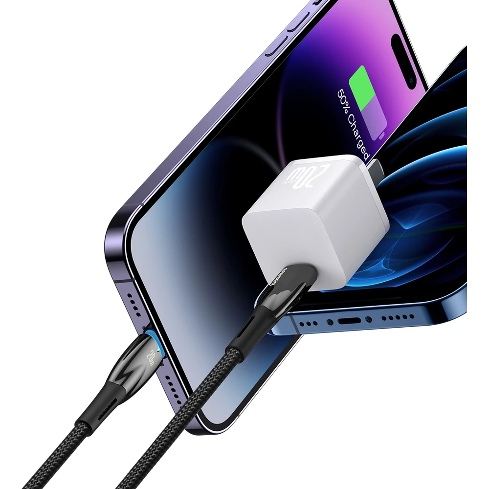 USB-C laidas, skirtas Lightning Baseus Glimmer Series, 20W, 2m (juodas)
