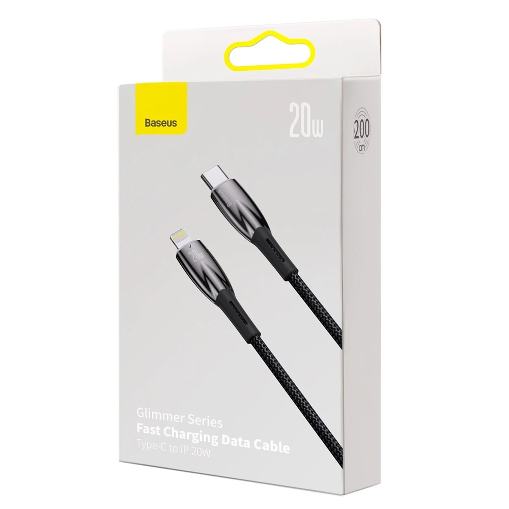 USB-C laidas, skirtas Lightning Baseus Glimmer Series, 20W, 2m (juodas)