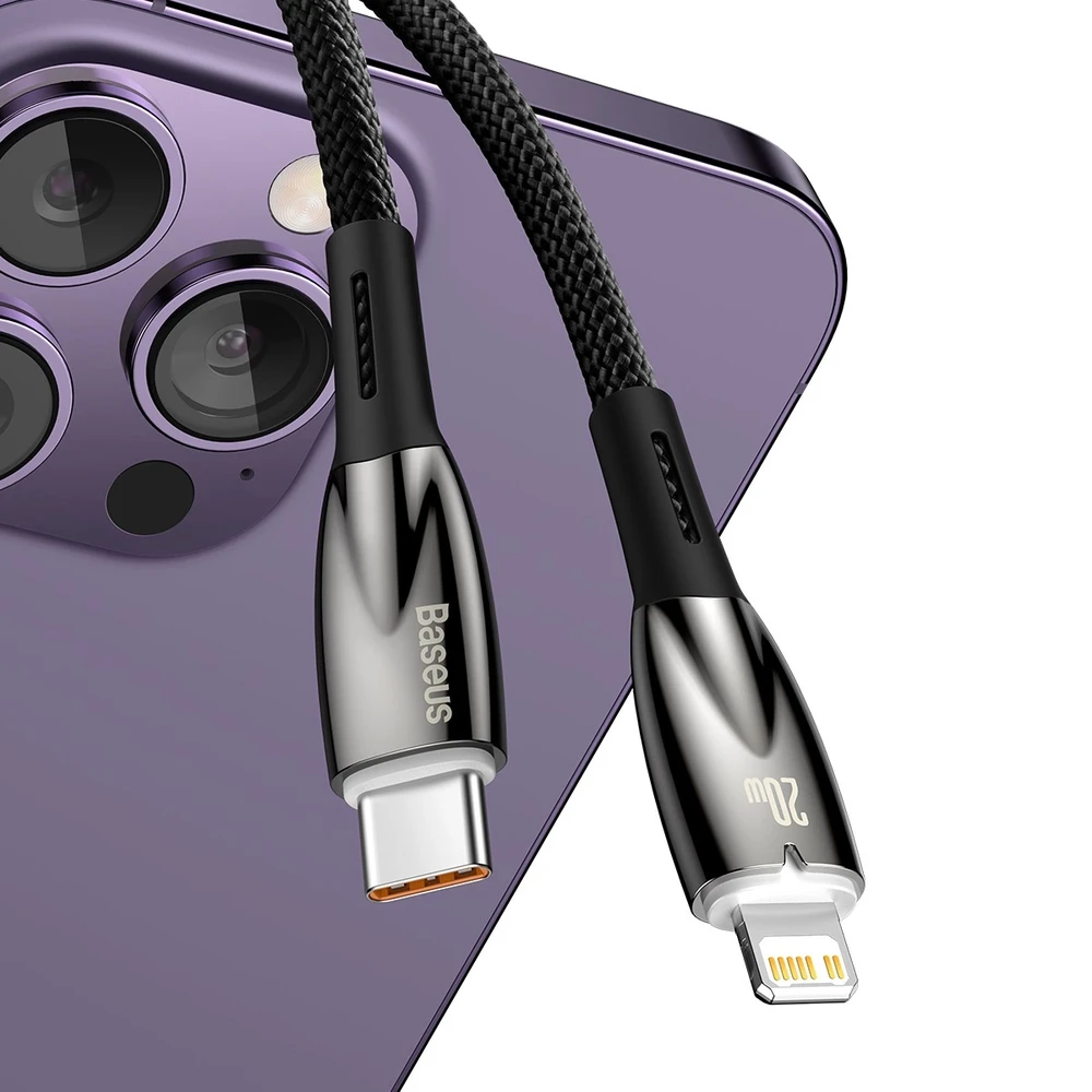 USB-C laidas, skirtas Lightning Baseus Glimmer Series, 20W, 2m (juodas)