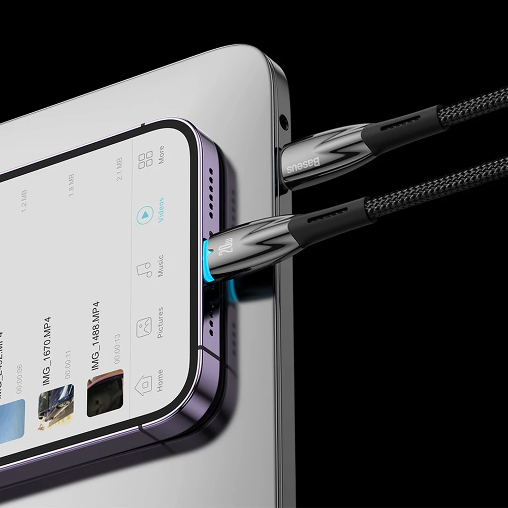 USB-C laidas, skirtas Lightning Baseus Glimmer Series, 20W, 2m (juodas)