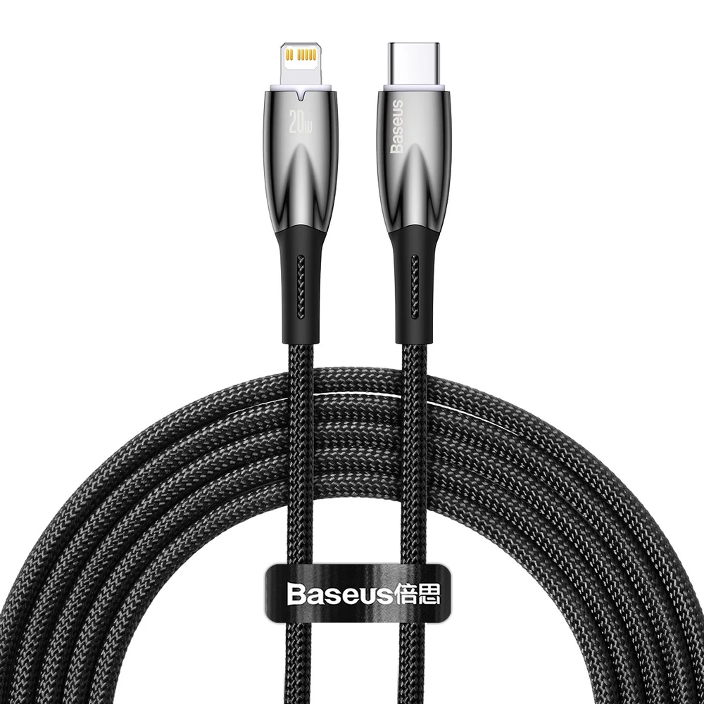 USB-C laidas, skirtas Lightning Baseus Glimmer Series, 20W, 2m (juodas)