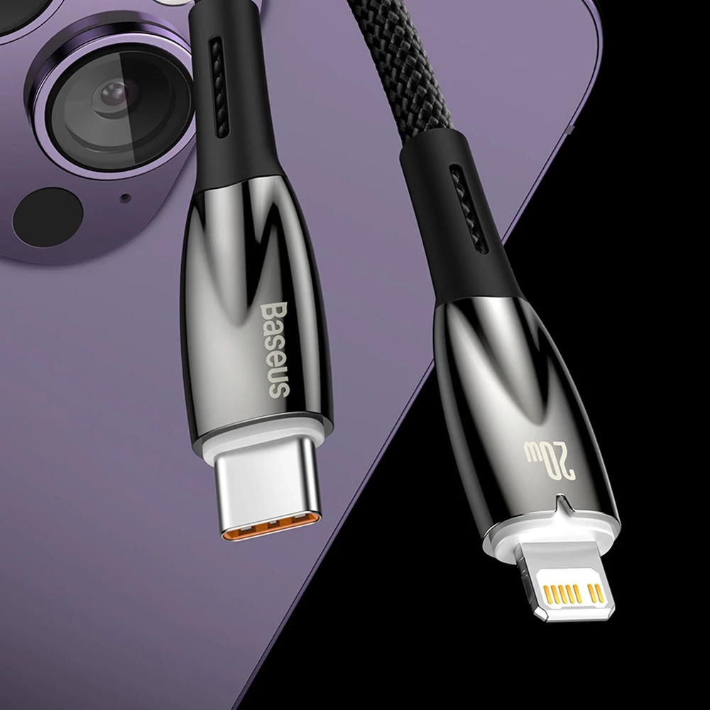 USB-C laidas, skirtas Lightning Baseus Glimmer Series, 20W, 2m (juodas)