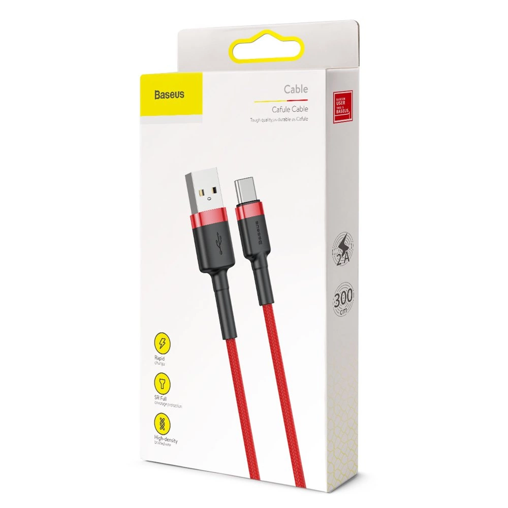 Baseus Cafule USB-C kabelis 2A 3m - Raudonas