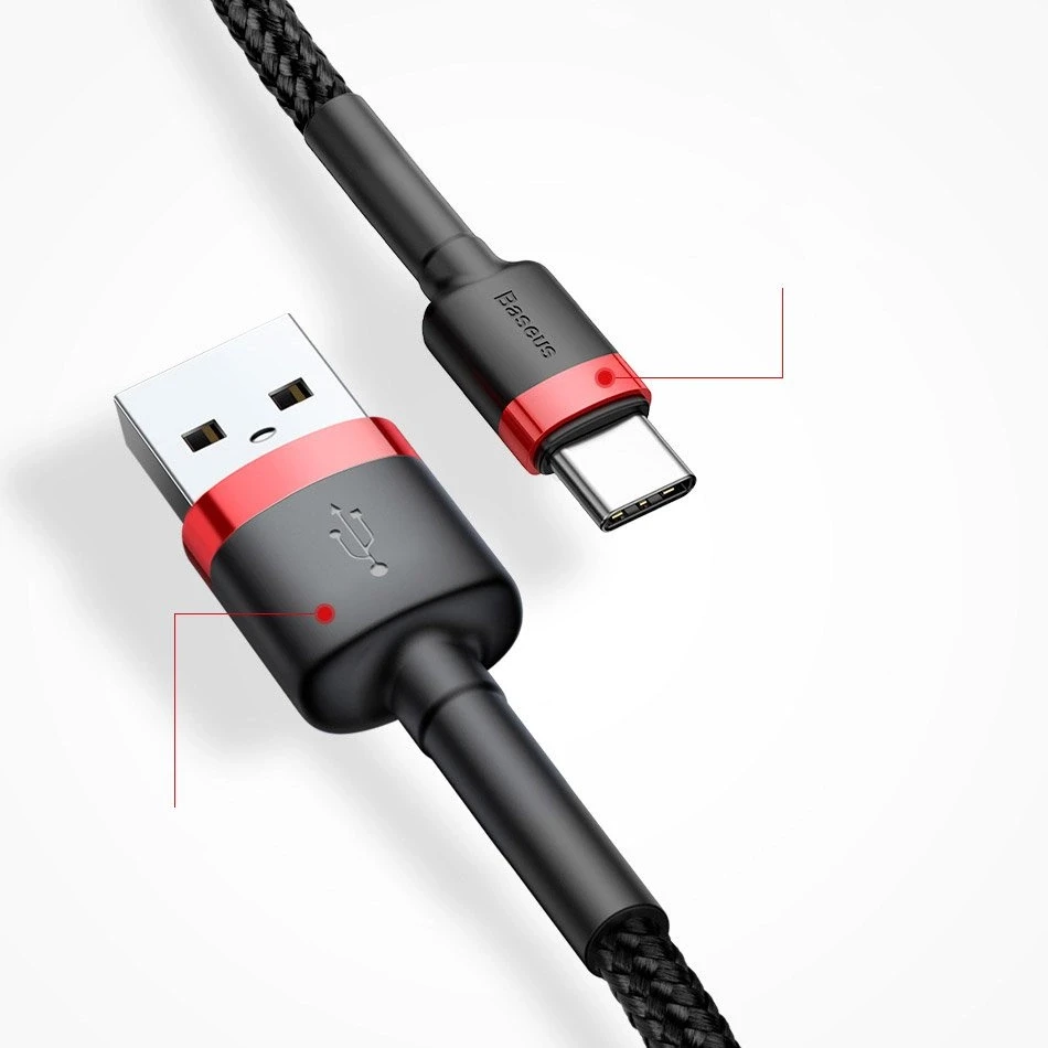 Baseus Cafule USB-C kabelius 2A 3m - Juodas / Raudonas