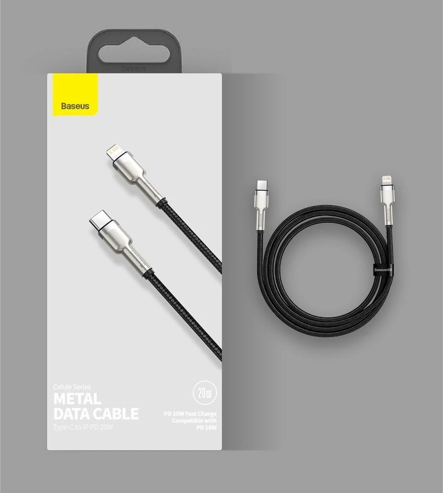 Baseus Cafule USB-C į Lightning kabelis PD 20W 1m - Juodas