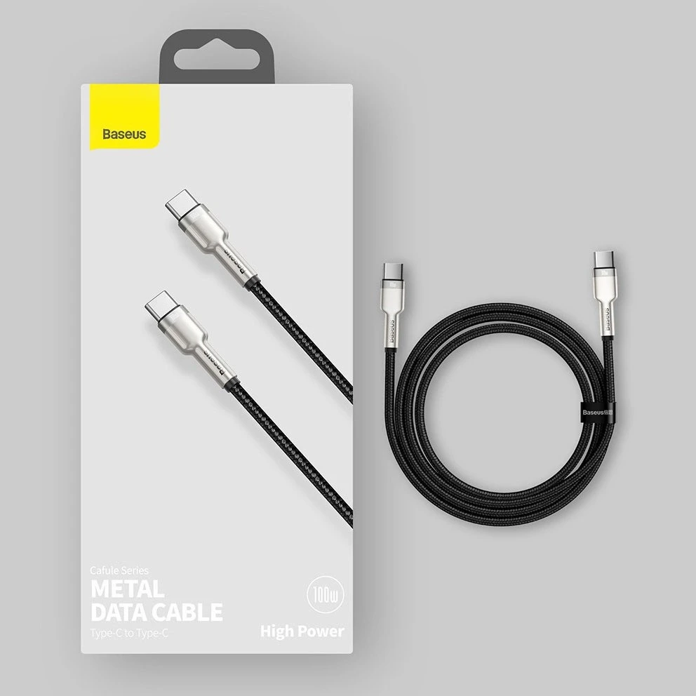 Kabelis USB C - USB C 2m 100W juodas Cafule Metal BASEUS