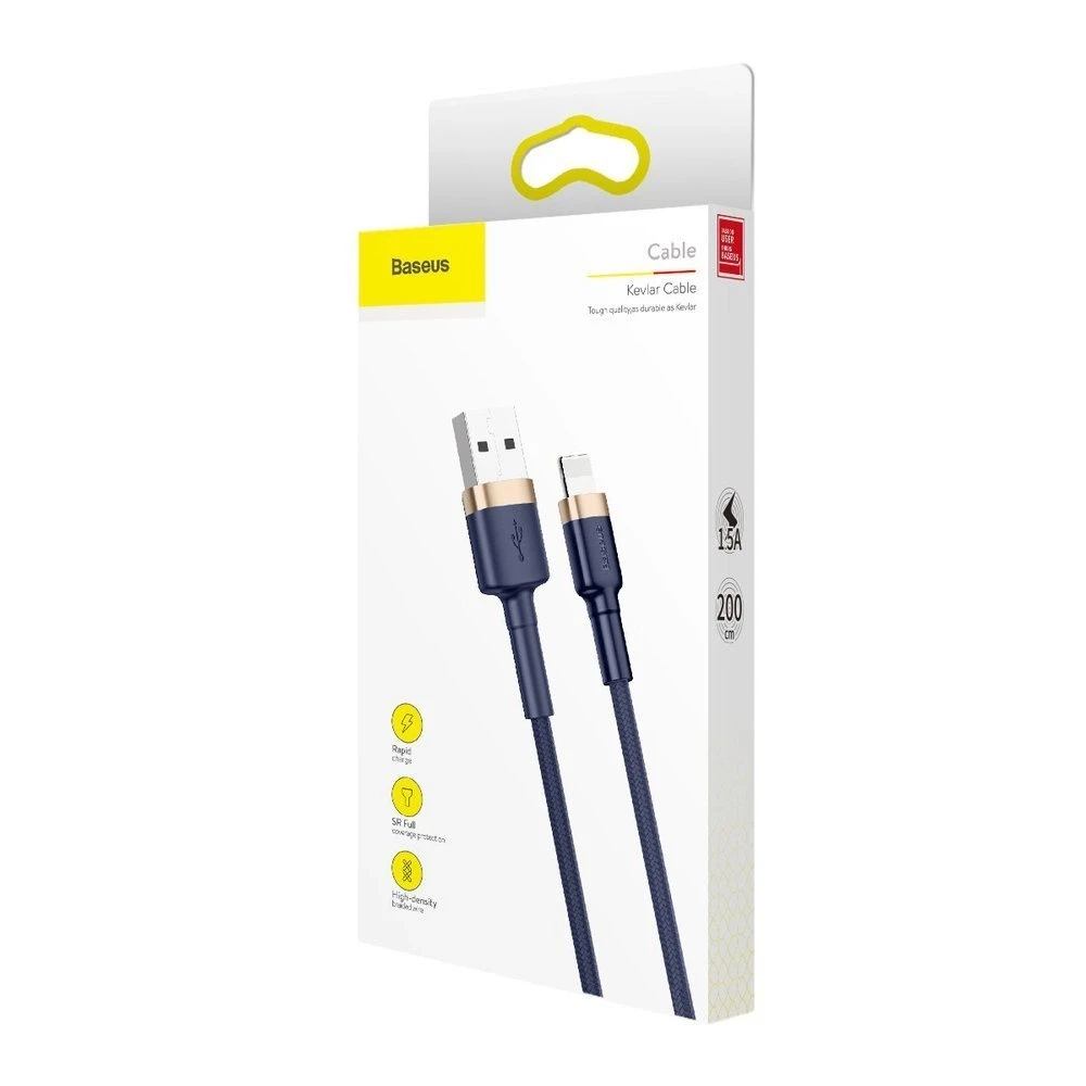 Baseus Cafule USB Lightning kabelis 1.5A 2m - Auksinis / Tamsiai mėlynas
