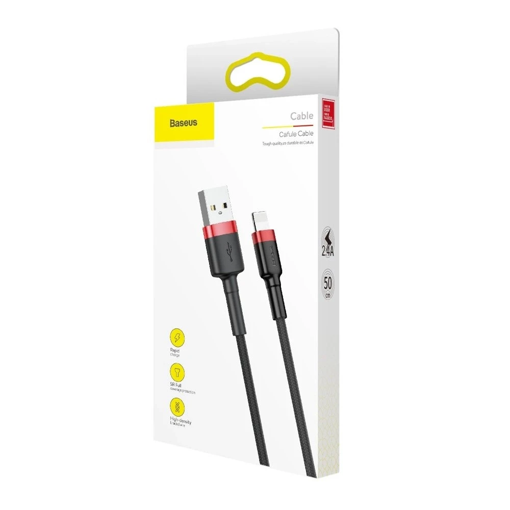 Baseus Cafule USB - Lightning kabelis 2.4A 0.5m - Raudonas - Juodas