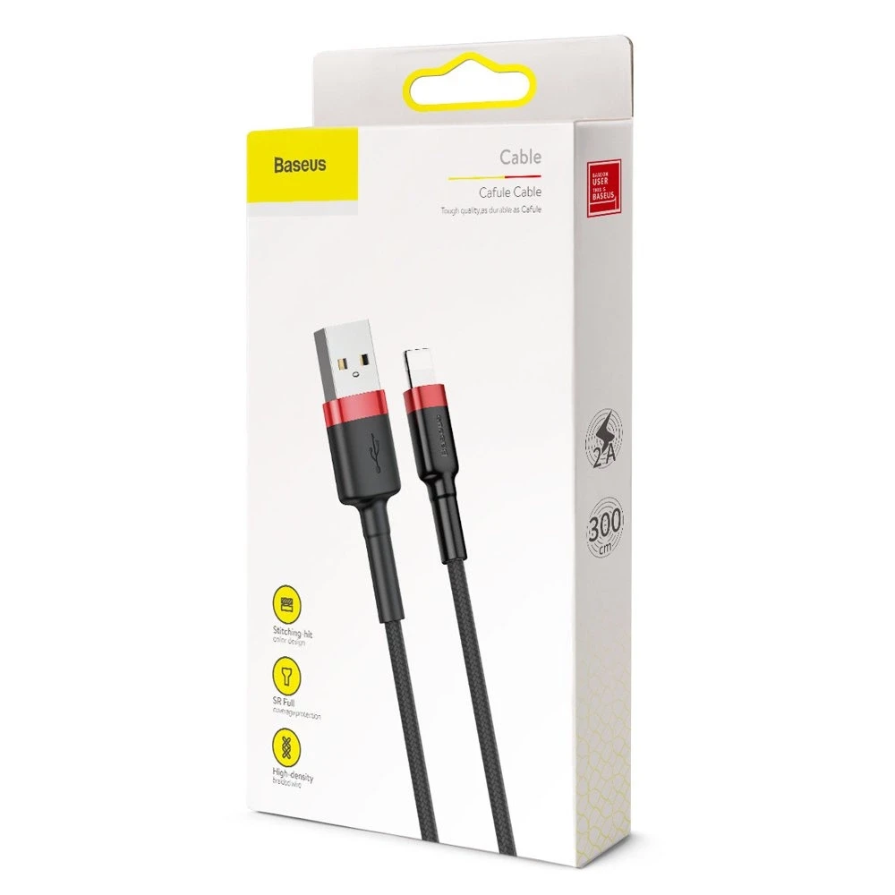 Baseus Cafule kabelis USB Lightning 2A 3m - Juodas / Raudonas