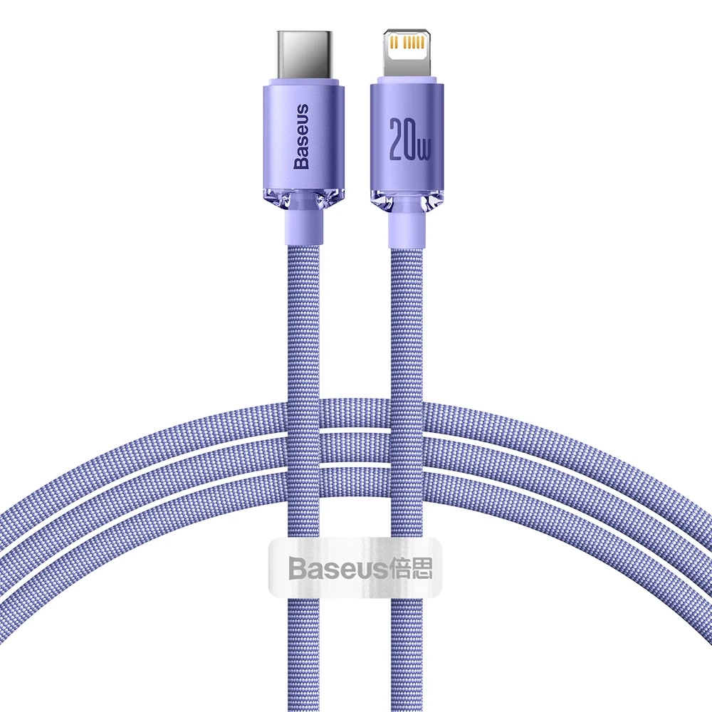 Baseus Crystal Shine USB-C – Lightning laidas 20W PD 1.2m – Violetinis