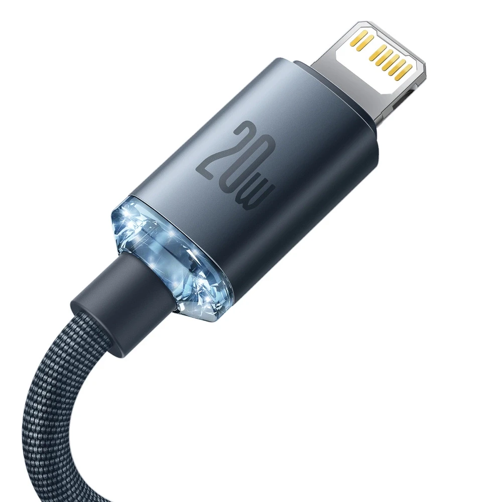 Baseus Crystal Shine USB-C į Lightning jungties laidas, 20W, PD, 2m juodos spalvos