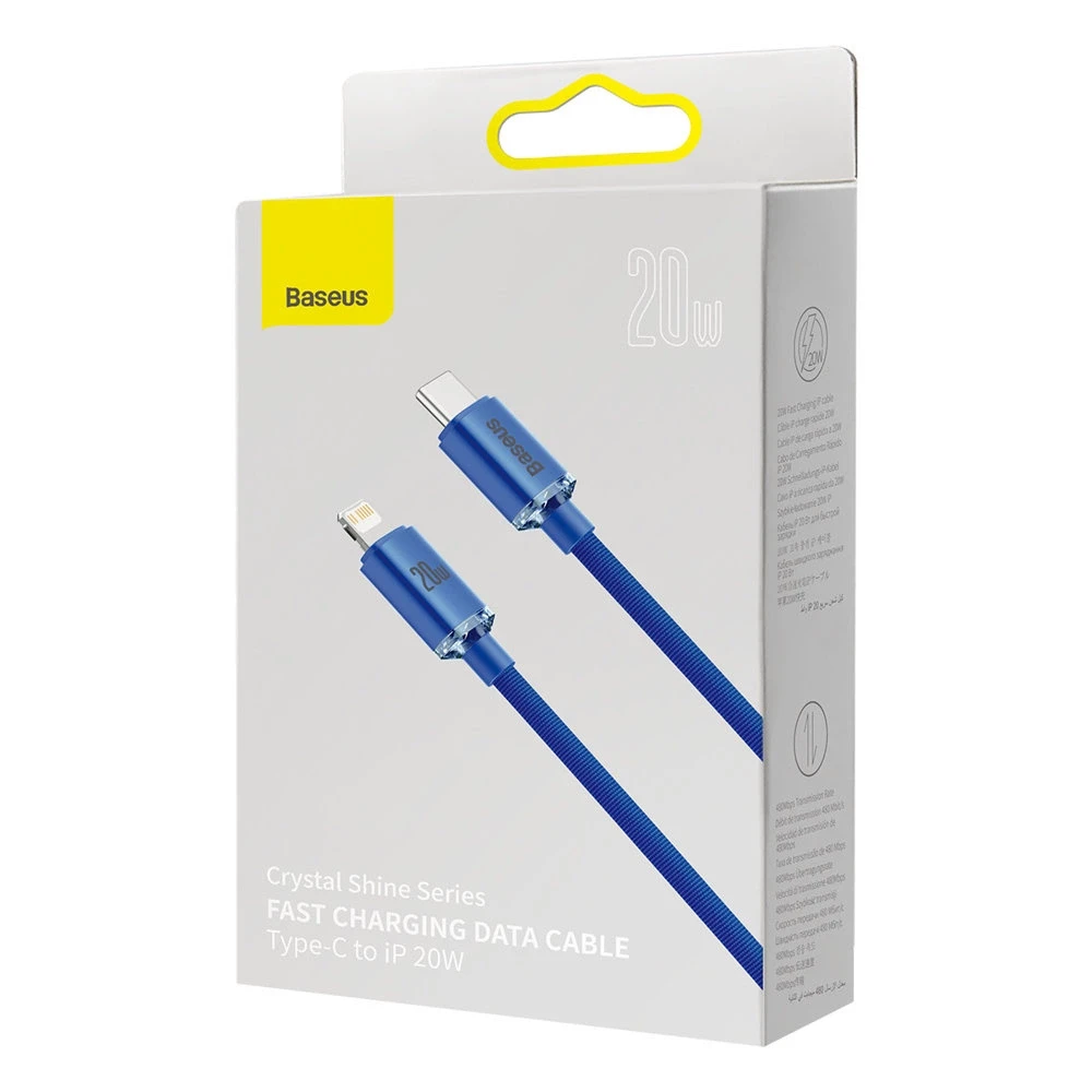 Baseus laidas Crystal Shine USB-C – Lightning 2,0 m 20W mėlynas