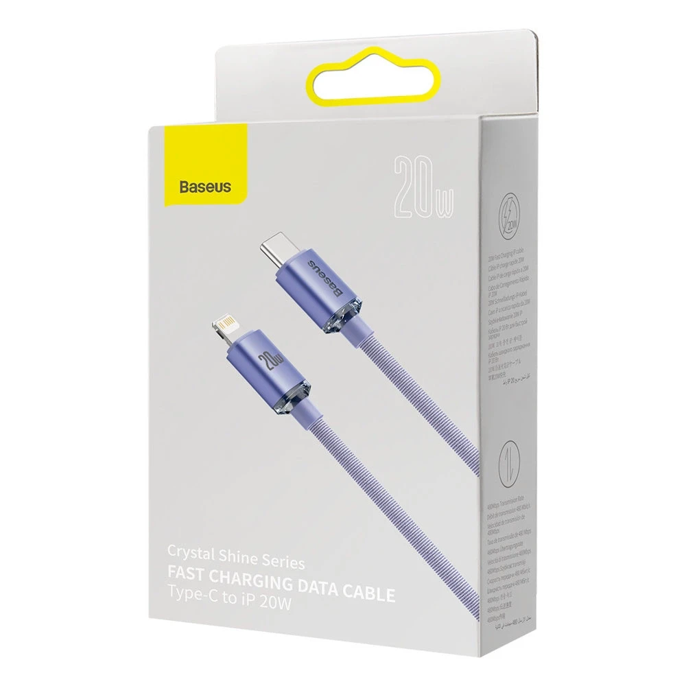 Baseus Crystal kabelis USB-C - Lightning 20W PD 2m - Violetinis