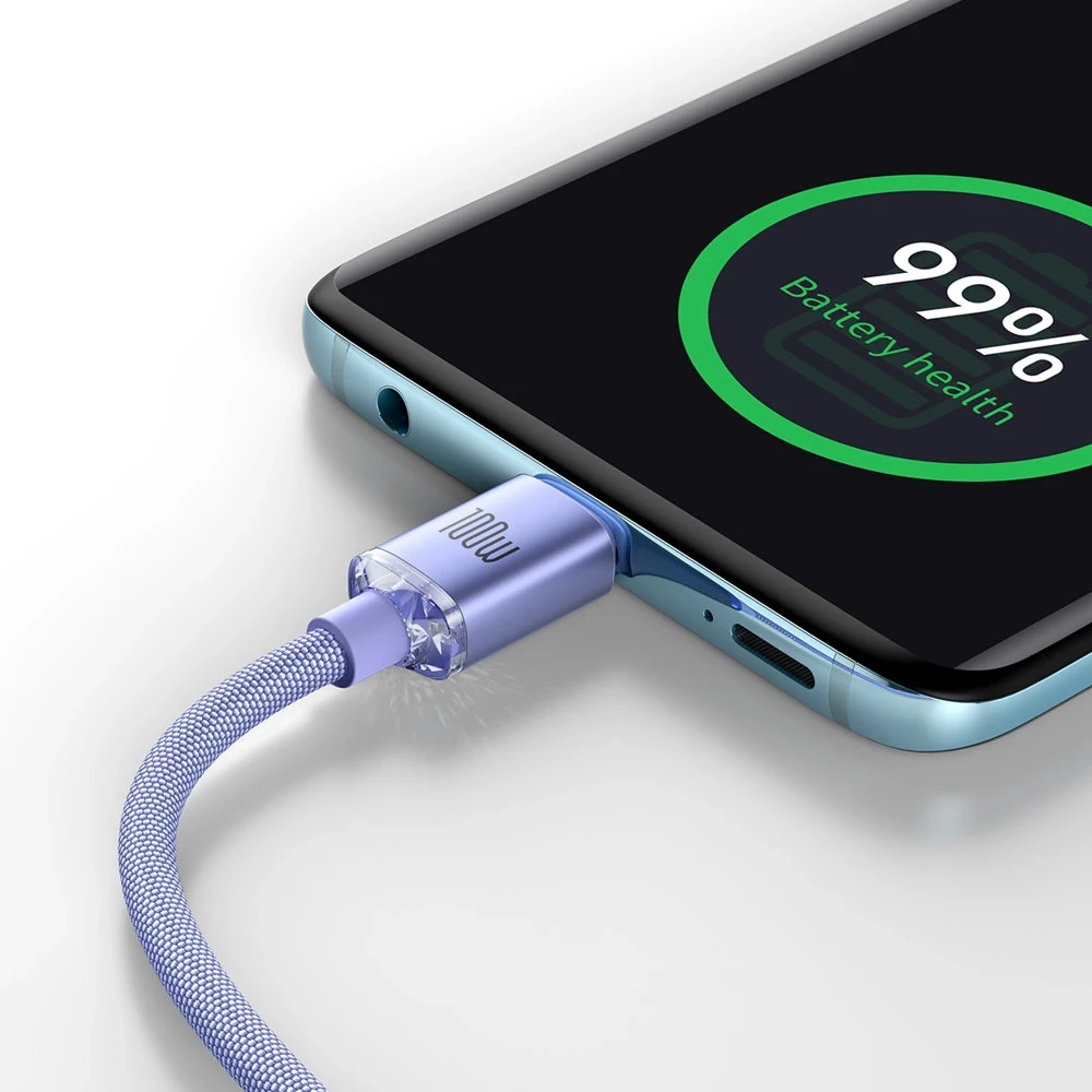 Baseus Crystal Shine USB-C – USB-C laidas 100W 2m – Violetinis