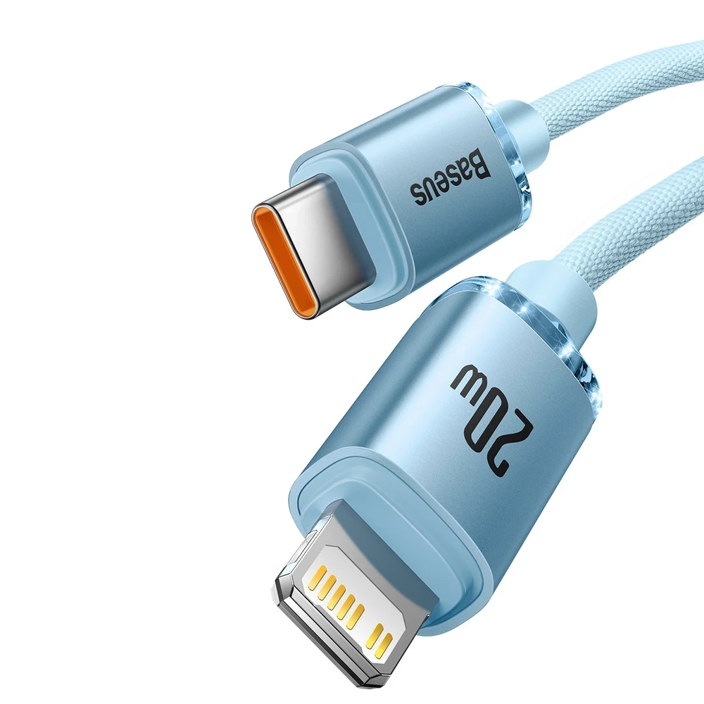 Kabelis USB-C do iP Baseus Crystal Shine, 20 W, 1.2 m (mėlyna)