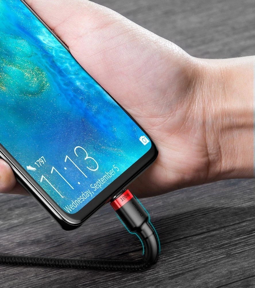 Baseus Cafule PD2.0 100W blykstė įkrovimo USB-C kabelis 20V 5A 2m - Raudonas / Juodas