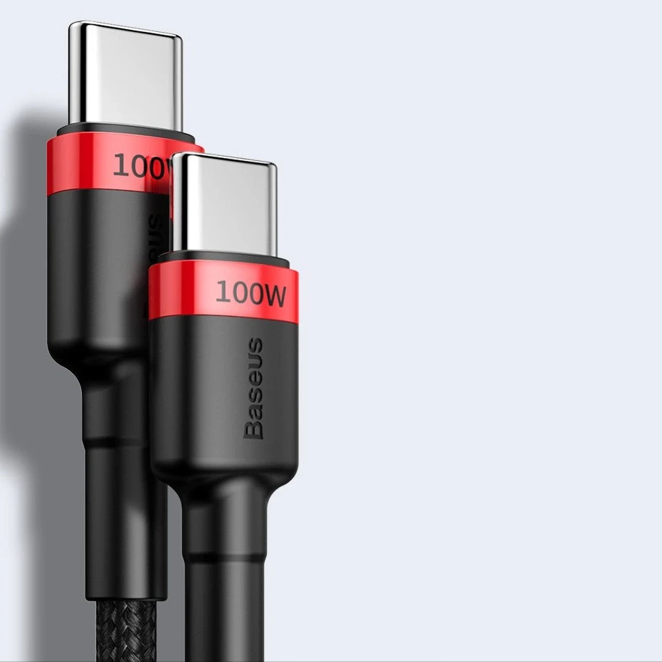 Baseus Cafule PD2.0 100W blykstė įkrovimo USB-C kabelis 20V 5A 2m - Raudonas / Juodas