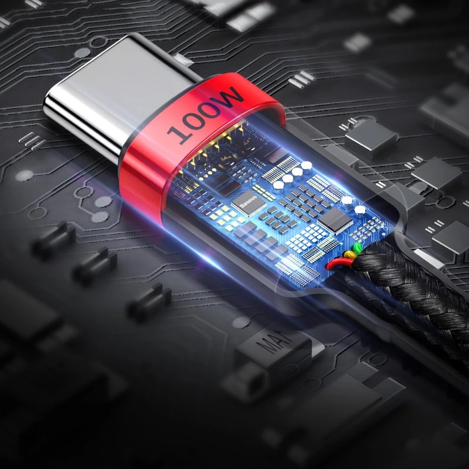 Baseus Cafule PD2.0 100W blykstė įkrovimo USB-C kabelis 20V 5A 2m - Raudonas / Juodas