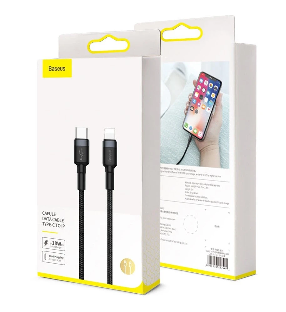 Baseus kabelis USB Type-C - Iphone PD 18W 1m - Pilkas / Juodas
