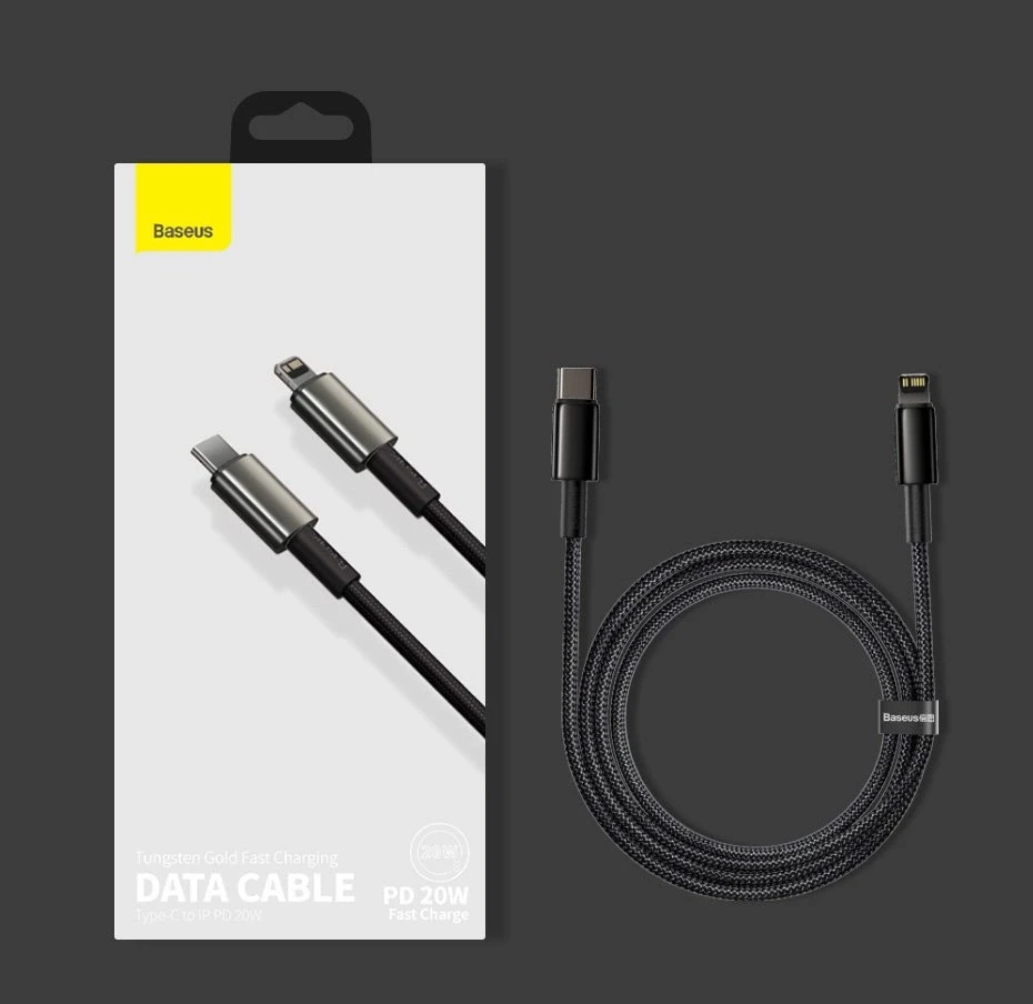 Baseus USB Type C - Lightning kabelis „Power Delivery“ greitam įkrovimui 20 W 1 m, juodas (CATLWJ-01) (Juodas)