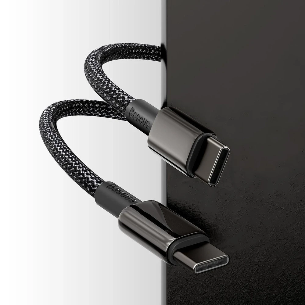 USB laidas Baseus Tungsten Gold Fast Data Type-C iki Type-C 100W 1.0m juodas CATWJ-01