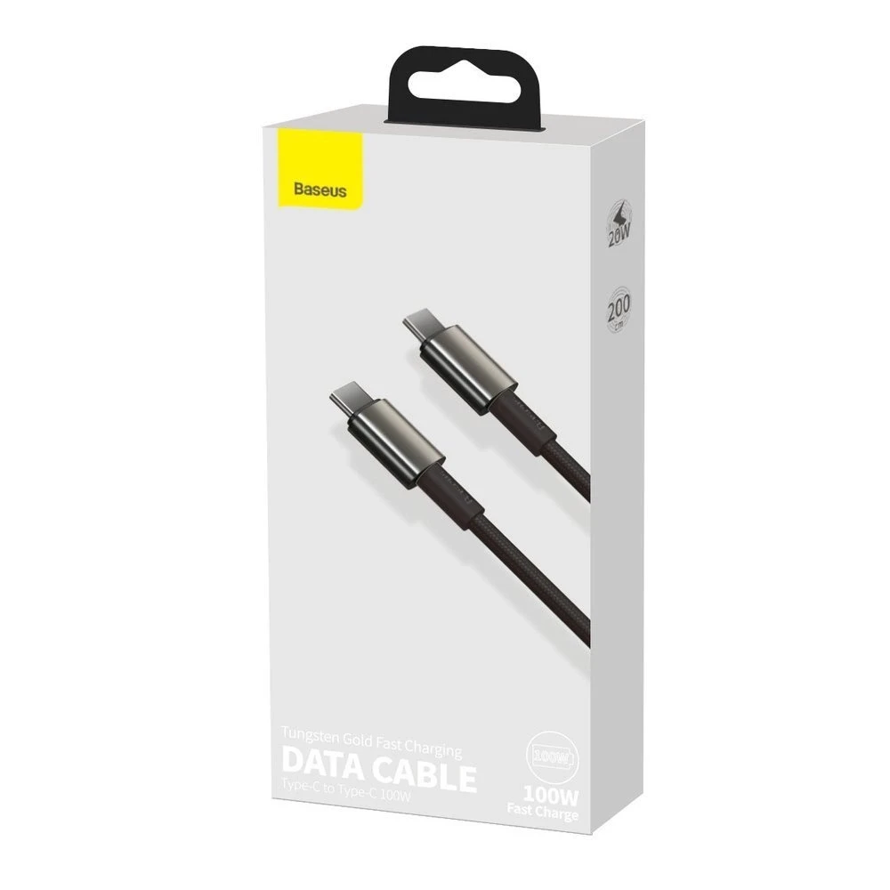„Baseus Tungsten Gold“ greito įkrovimo duomenų kabelis Type-C į Type-C 100W 2m Juodas (Juodas)