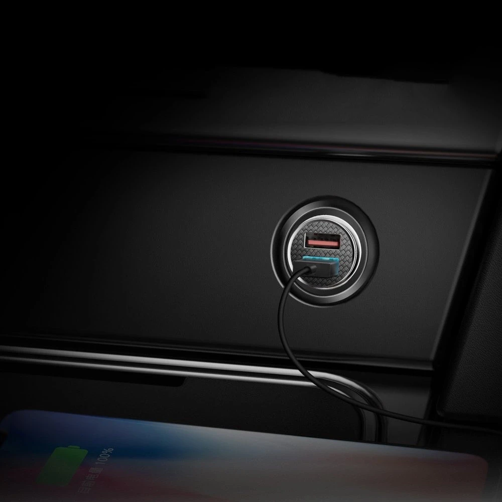 Baseus Circular automobilinis įkroviklis 2xUSB QC3.0 5A 30W - Juodas