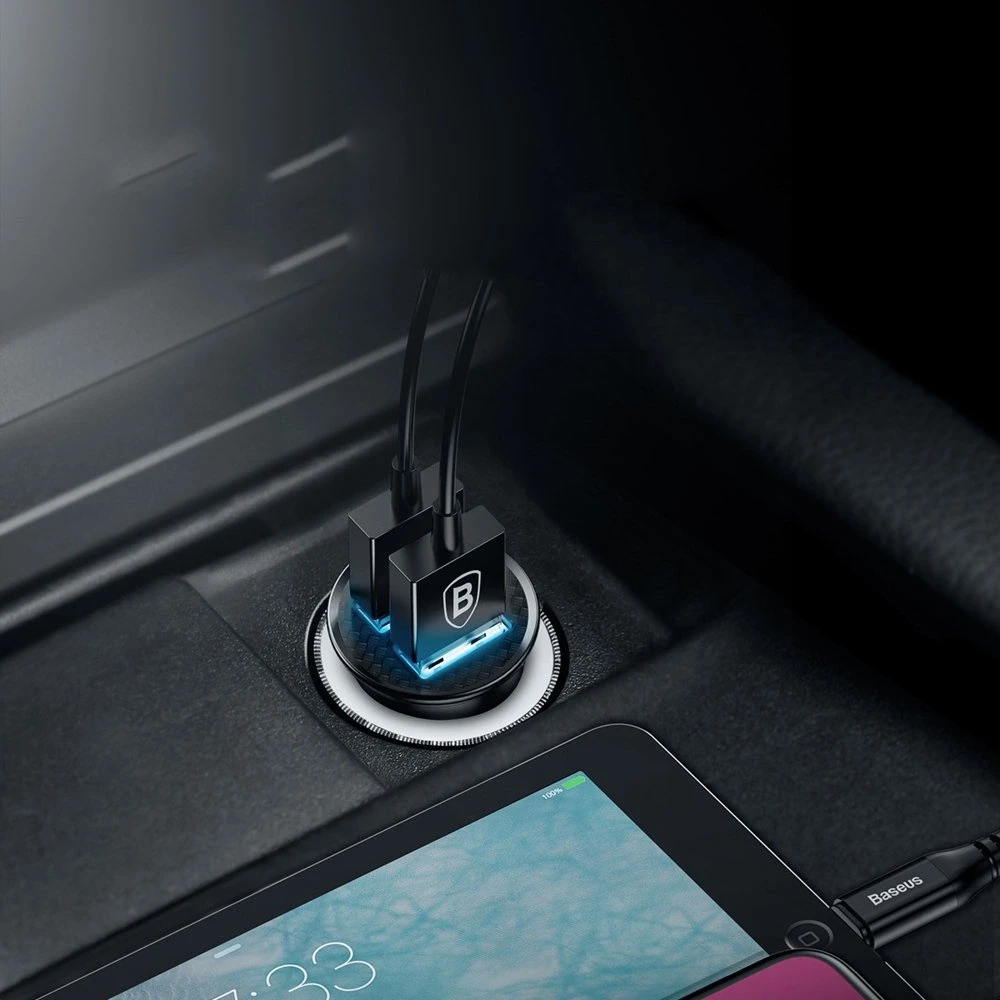 Baseus Circular automobilinis įkroviklis 2xUSB QC3.0 5A 30W - Juodas