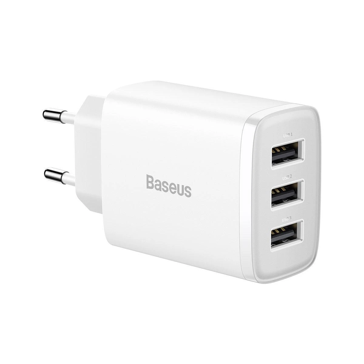 Baseus kompaktiškas greitas įkroviklis, 3x USB, 17W - baltas