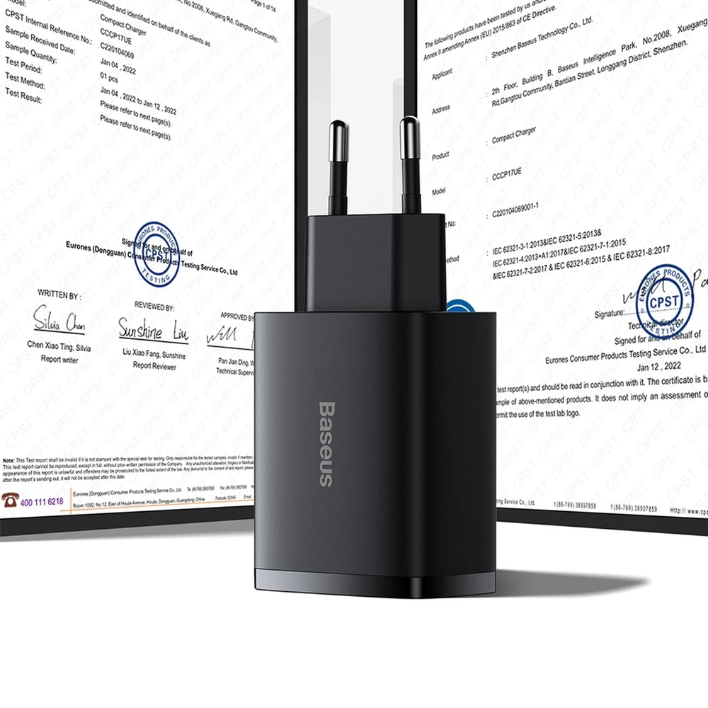 Baseus kompaktiškas greitas įkroviklis, 3x USB, 17W - baltas