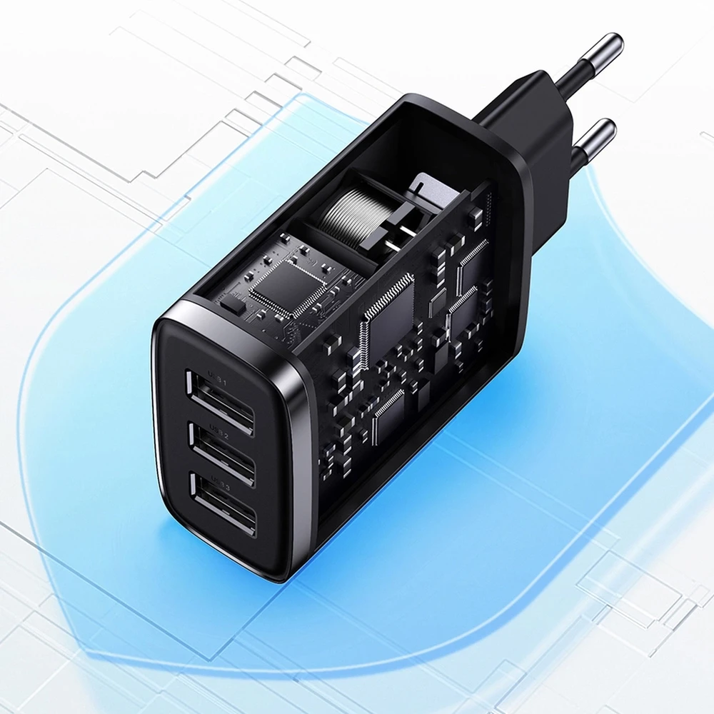 Baseus kompaktiškas greitas įkroviklis, 3x USB, 17W - baltas