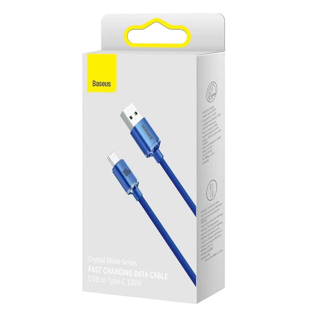 Baseus Crystal Shine kabelis USB - USB-C 5A 100W 1.2m mėlynas