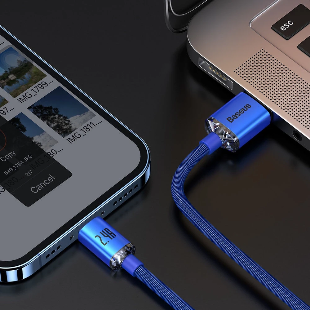„Baseus Crystal Shine“ USB – „Lightning“ laidas 2.4A 1.2m