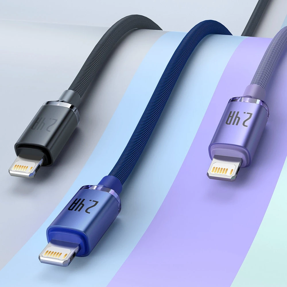 Baseus Crystal Shine kabelis USB - Lightning 2.4A 2m - Violetinis