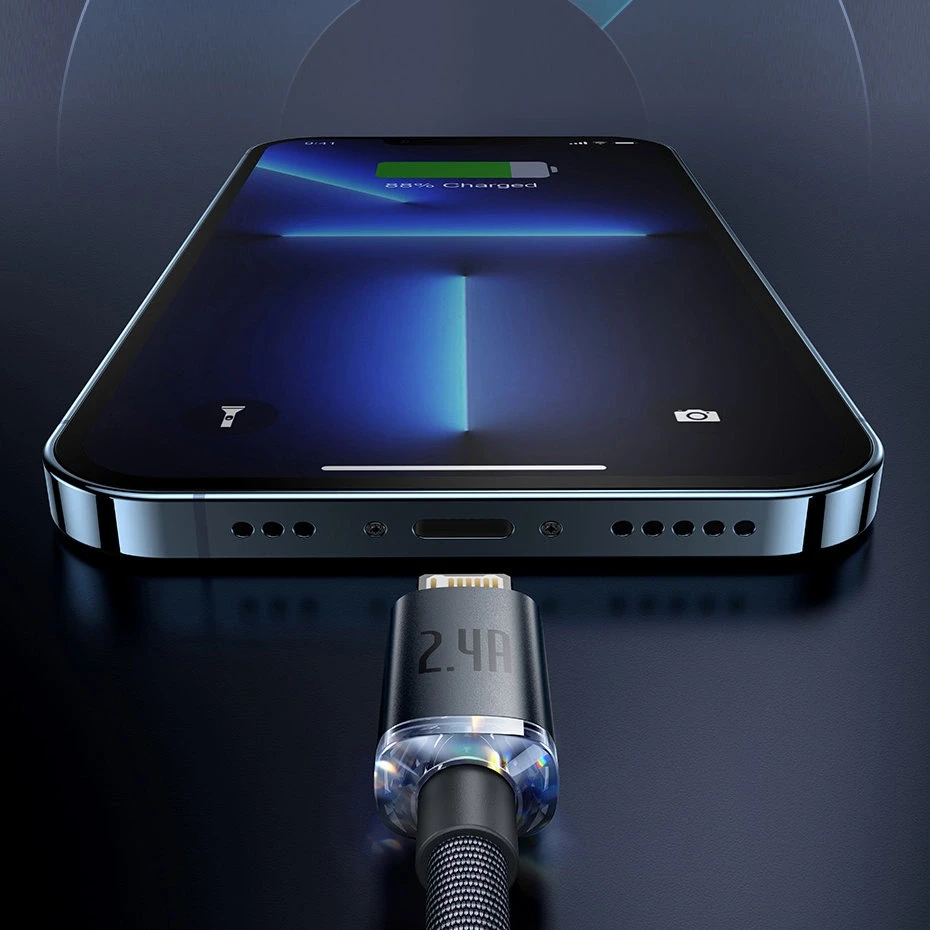 Baseus Crystal Shine kabelis USB - Lightning 2.4A 2m - Violetinis