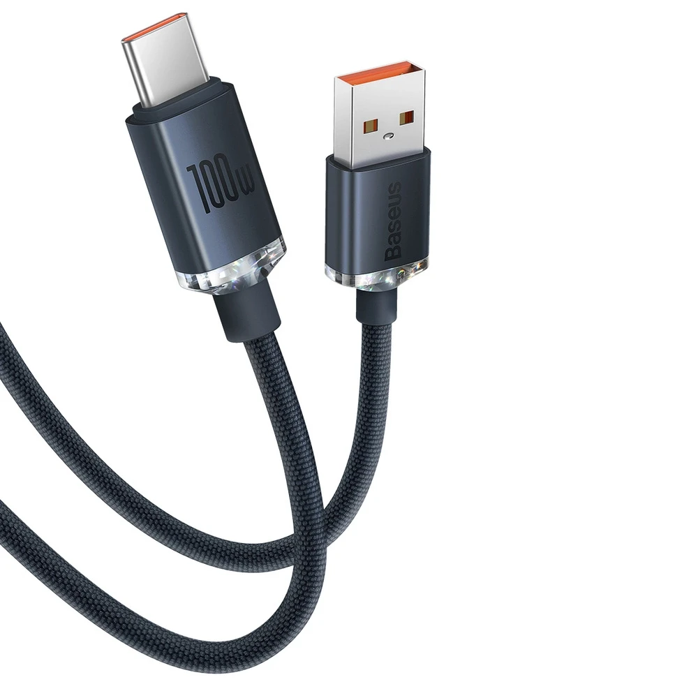 Baseus Crystal USB-USB-C laidas, 100W, 2m - juodas